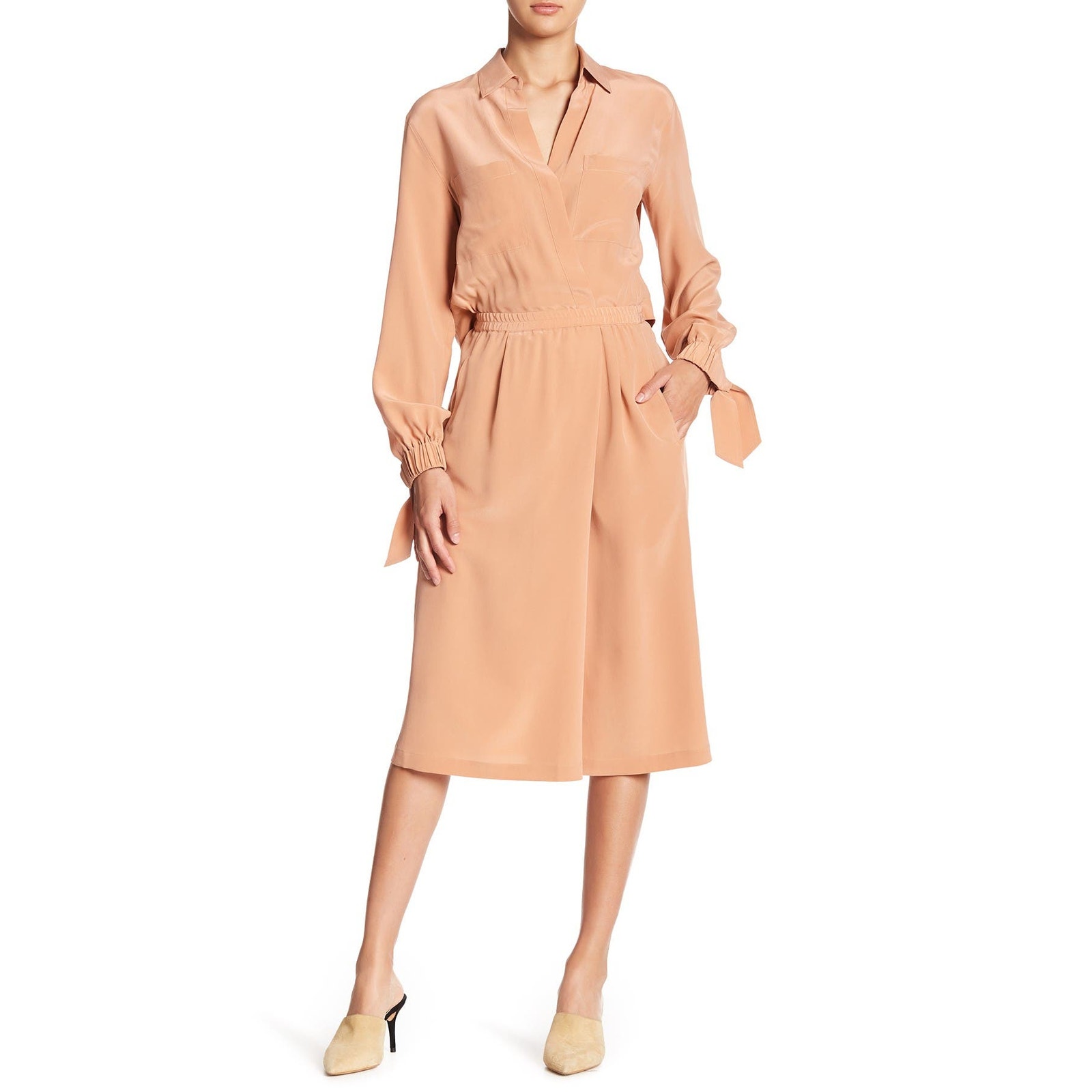 Vince Slit Back 100% Silk Shirt Dress In Blush Size M New